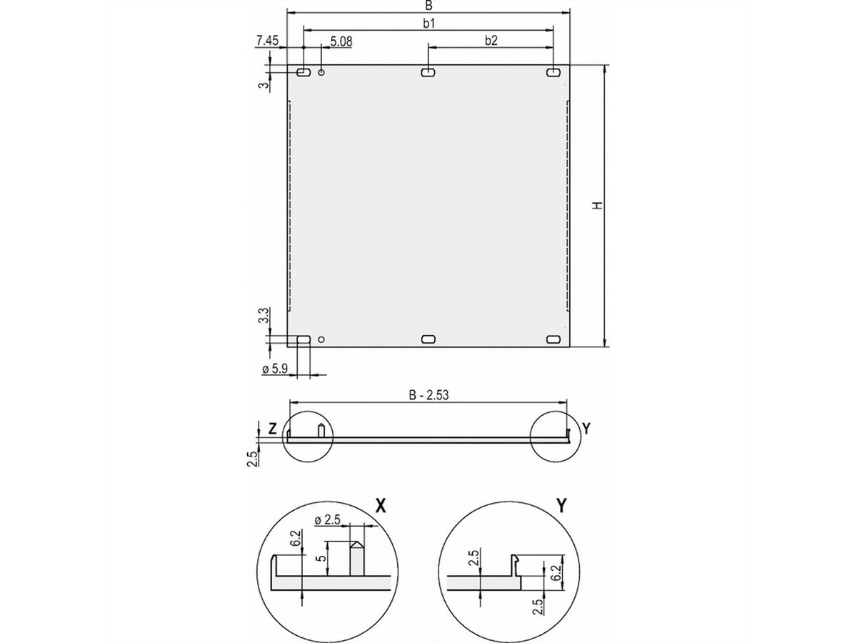 SCHROFF Frontplaat, U-profiel, Refrofit afscherming, 6 HE, 7 HE, 2,5 mm, Al, voorzijde geanodiseerd, achterzijde geleidend
