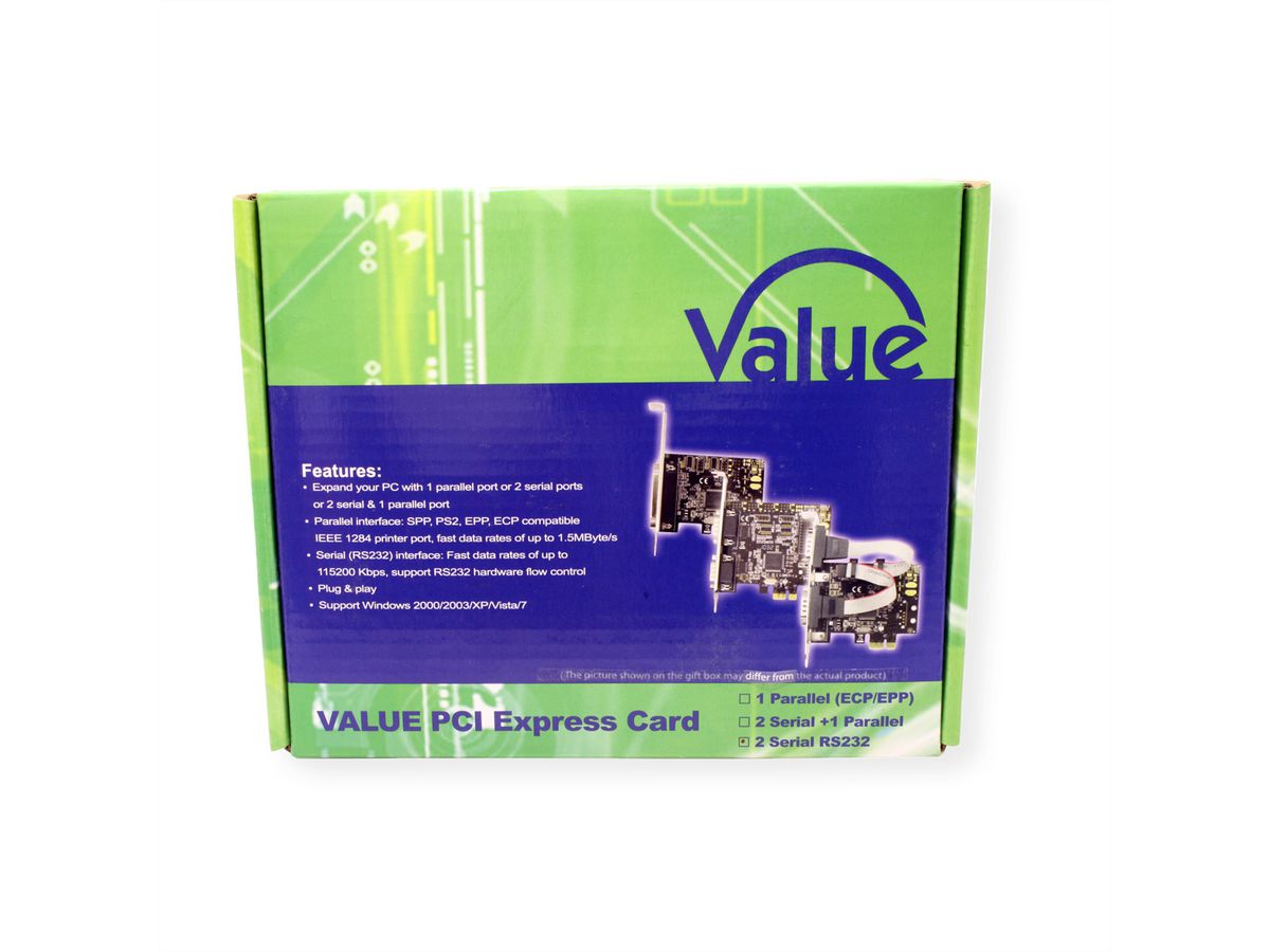 VALUE PCI-Express Kaart, Serieel RS232, D-Sub 9, 2 Poorts