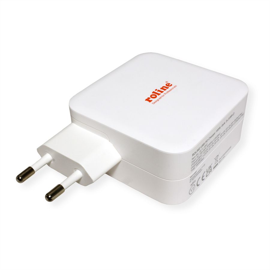 ROLINE USB Oplader met Eurostekker, 2 poorten (2x Type-C PD), GaN, 100W