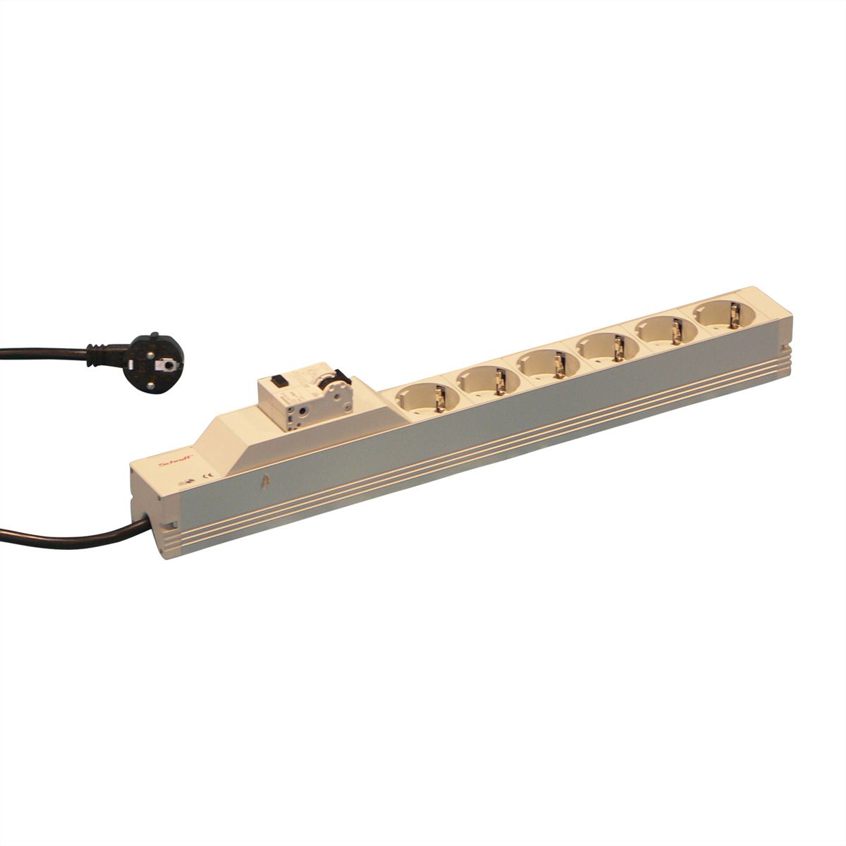 SCHROFF contactdoosstrook, SCHUKO, 6 contactdozen, 19", met randaarde en overstroombeveiliging