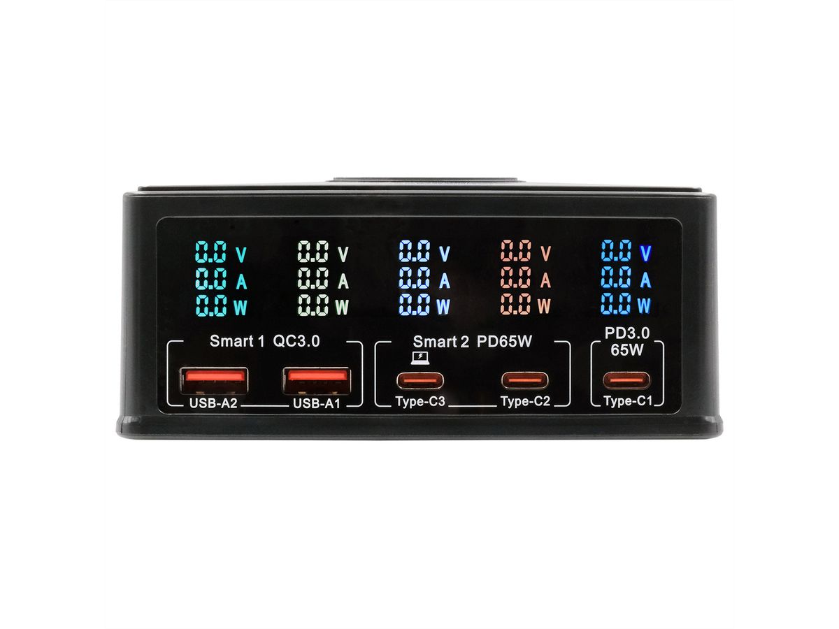 EXSYS EX-1106 Multiport High Power Charger mit QI 15W und USB-C PD mit max. 160W