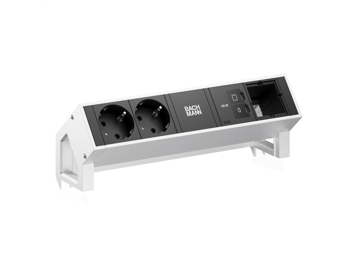 BACHMANN DESK2 2xCEE7/3 1xUSB C/C 45W, 1xCM L=0,2m INOX