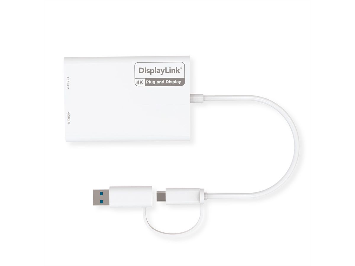 ROLINE Multi-DisplayLink Adapter USB Type A+C - 2x HDMI, Multi-Stream 4K