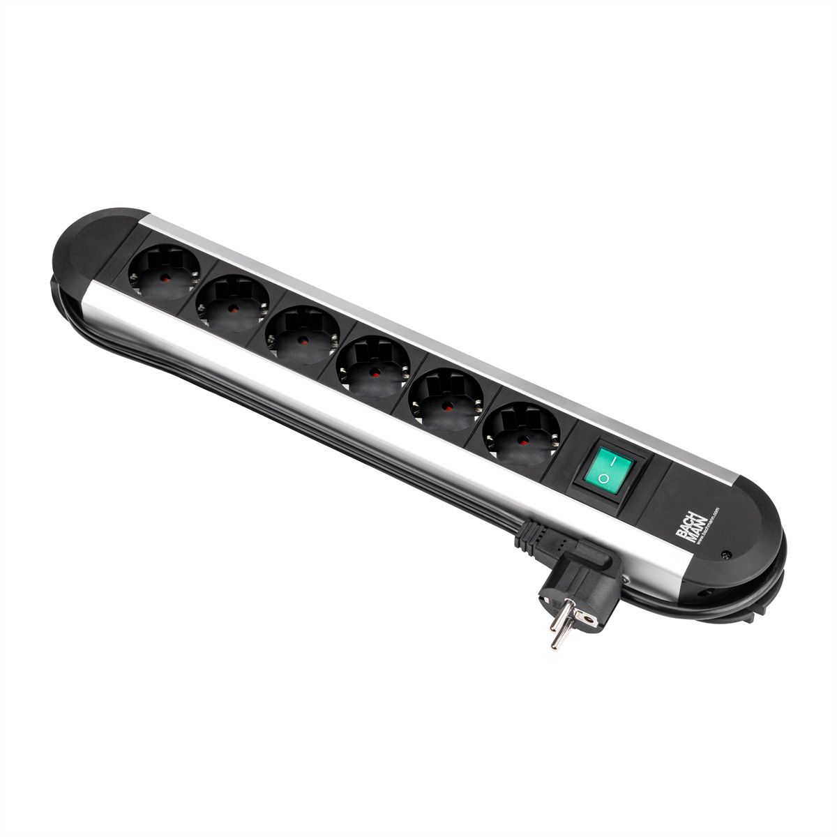 BACHMANN PRIMO stekkerdoos 6x geaard contact, aluminium, met schakelaar, 1,75 m