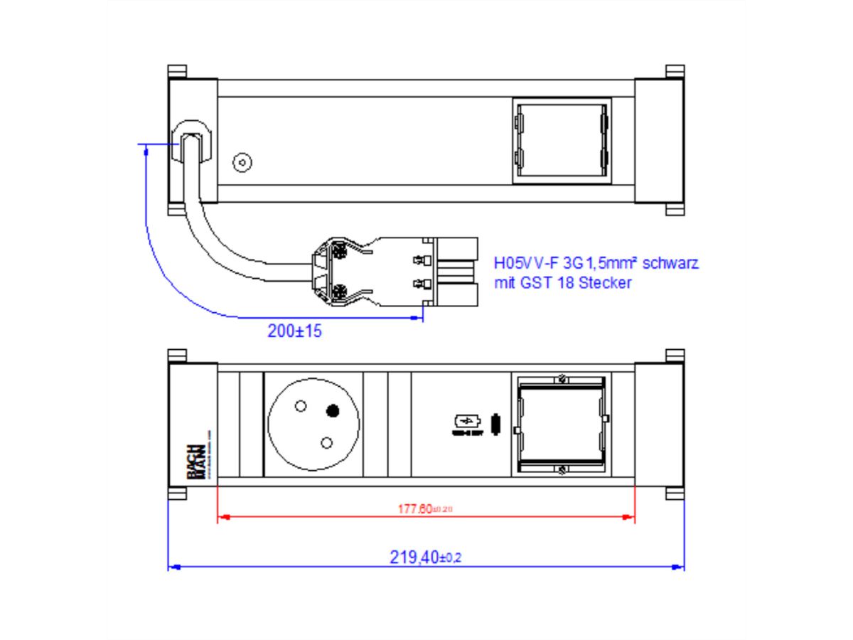 BACHMANN POWER FRAME S 1xUTE 1xUSB C 30W 1xCM 0.2m GST18