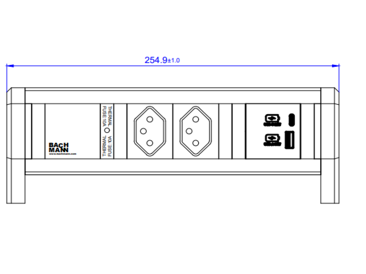 BACHMANN DESK 2xCH 0°, 1xUSB A/C 22W GST18 Switzerland