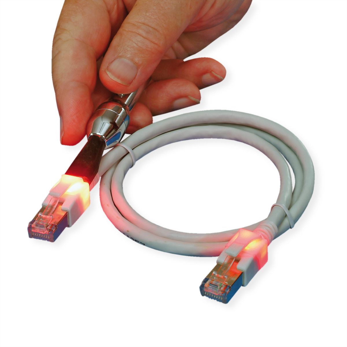 EasyLan S/FTP DualBoot LED Patch Cable Cat.6A, RJ45 / RJ45, LSOH, violet, 7.5 m