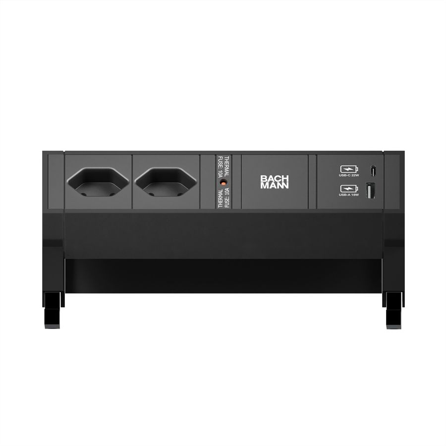 BACHMANN DESK2 2xCH 90° 1xUSB A/C 22W, 0.2m GST18 RAL9005 Switzerland