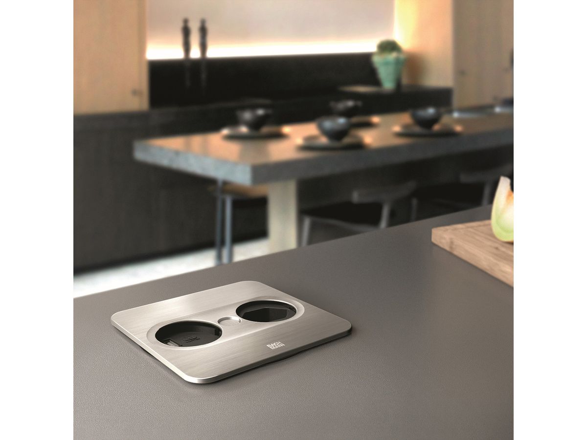 BACHMANN TWIST2 1xCH 1xUSB A/C 22W, L=2.0m AEH T12 stainless steel look square