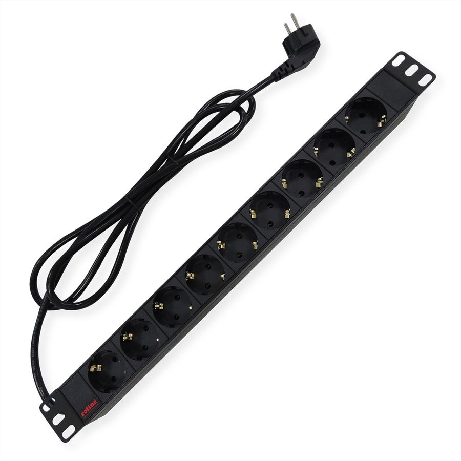 ROLINE 19" stekkerdoos 9-voudig, zwart, 2 m