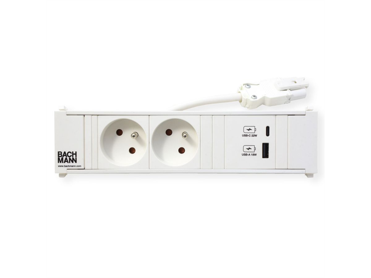 BACHMANN CONI 2xUTE 1xUSB A/C 22W 0.2m GST18 RAL9010