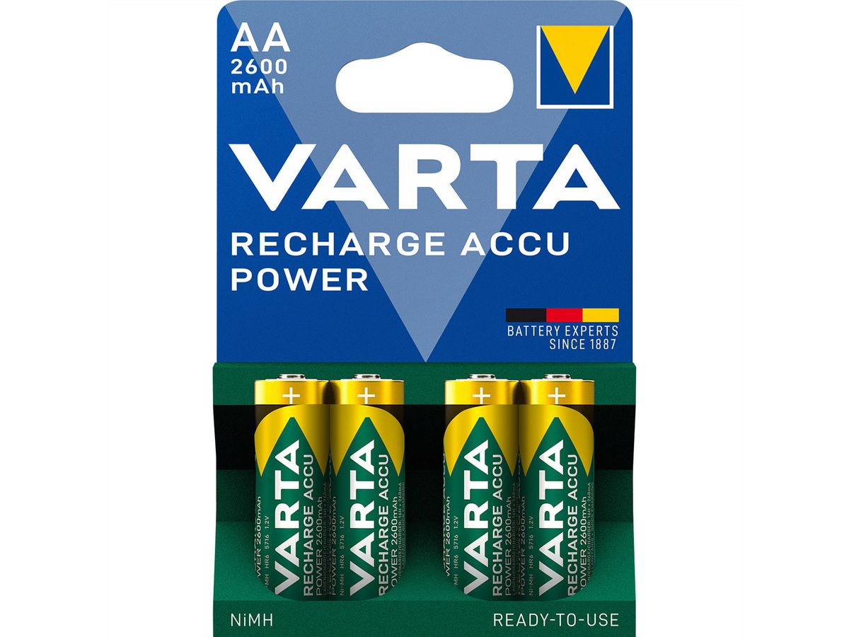 VARTA NiMH Akku Mignon, AA, HR06, 4er, 1,2V, 2600mAh, vorgeladen, sofort einsatzbereit