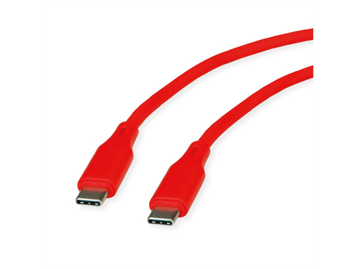 ROLINE USB 2.0-kabel, type C-C, M/M , Silicone, 60W, rood, 1 m
