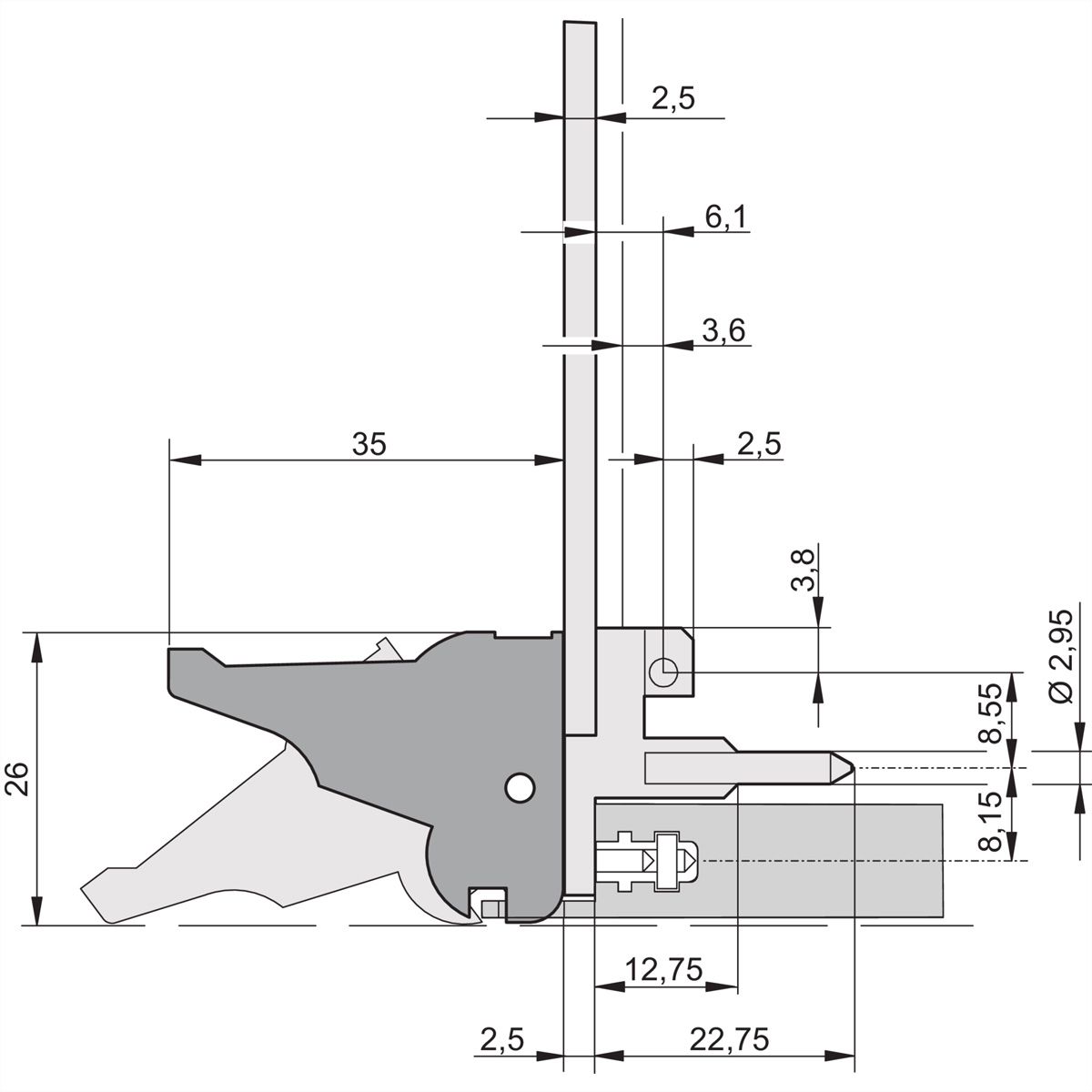 SCHROFF Inserter/Extractor handgreep type IEL, zwarte hendel, grijze knop, top, 10 stuks
