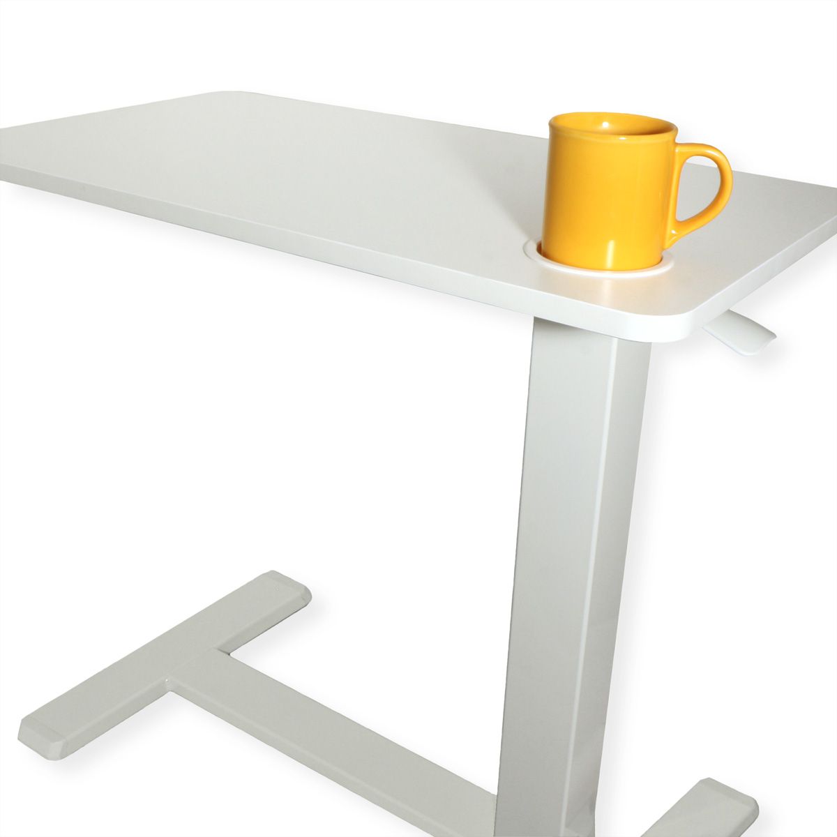 ROLINE Gas Spring Side Table / Workstation, height-adjustable, hidden casters, white