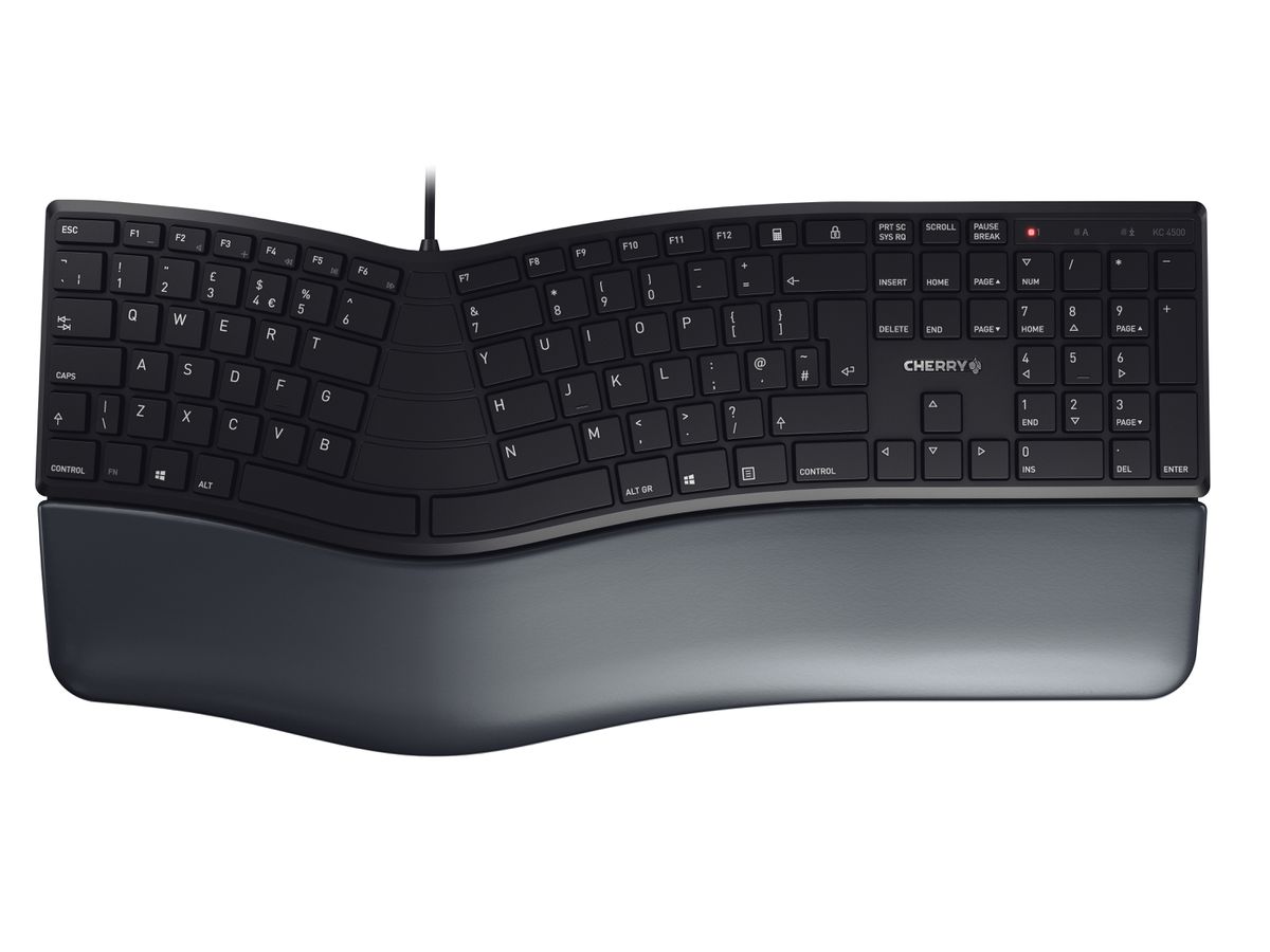 CHERRY KC 4500 ERGO Corded Ergonomic Keyboard, Black, USB (QWERTY - UK)