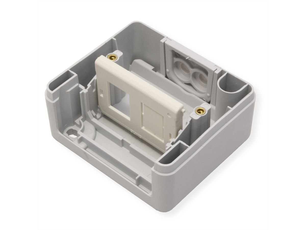 TELEGÄRTNER, data outlet IP44, 75x86x58, grey, incl. mounting plate for 2x AMJ resp. UMJ Module/Adaptor