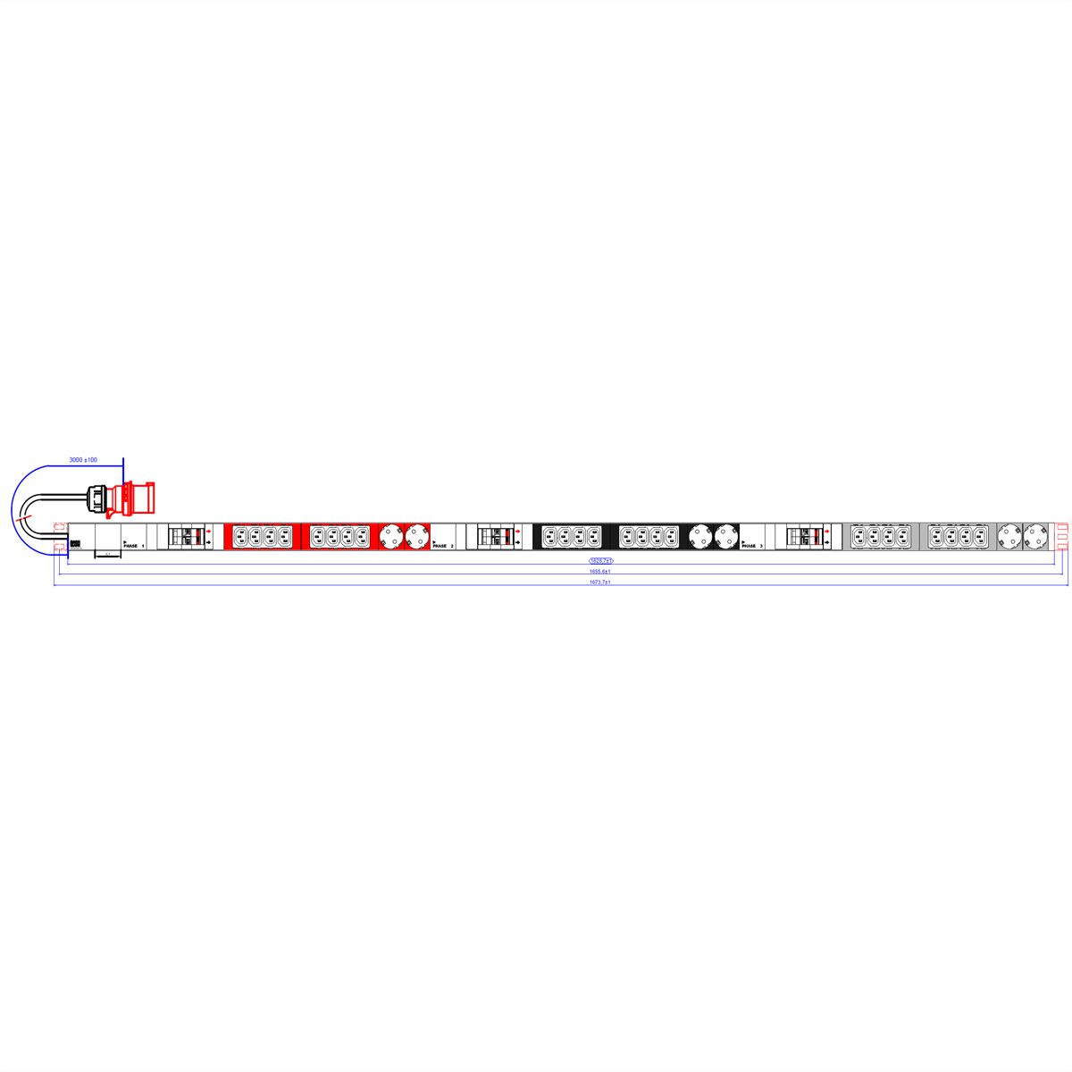 BACHMANN IT PDU ALU 1U 24x C13 6x earthing contact 6LS CEE 3x 32A red