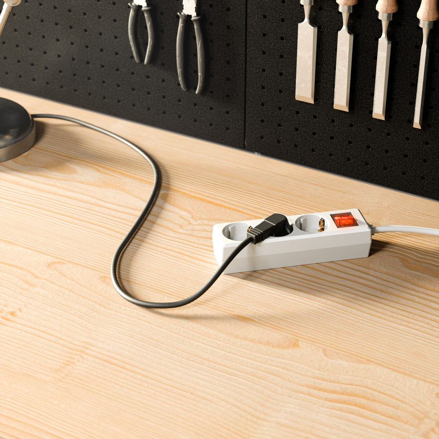 BACHMANN SELLY socket strip 3x earthing contact, switch, white, 1.5 m