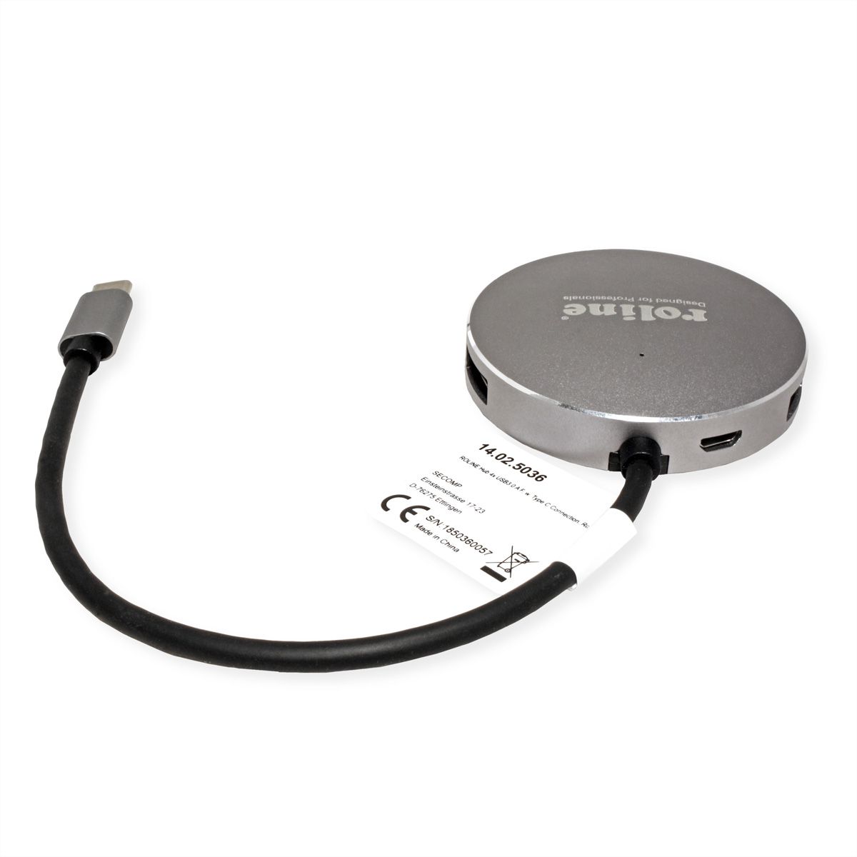 ROLINE USB 3.2 Gen 1 hub, rond, 4-voudig, type C aansluitkabel