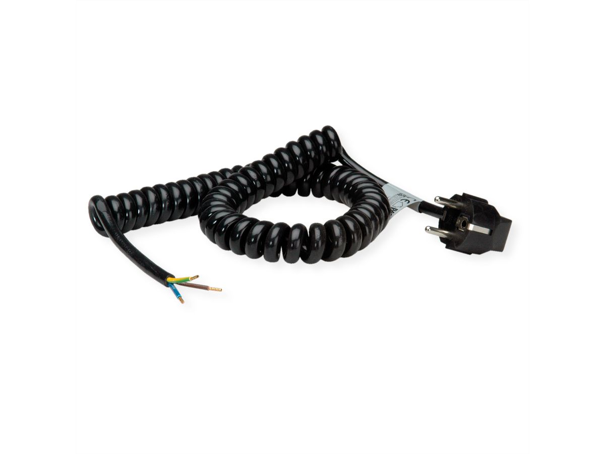 BACHMANN Wendelleitung 0,5-2m schwarz, H05VV-F 3G1,5mm² AEH/CEE7/7