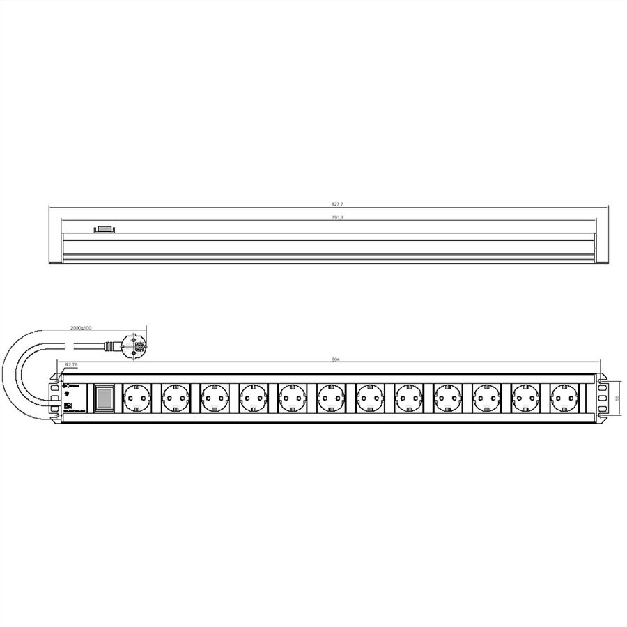 BACHMANN Craftsman socket strip 12x earthing contact, switch, 2 m