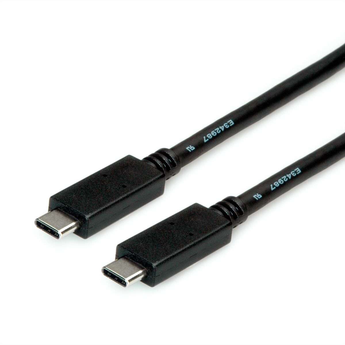 ROLINE USB 3.2 Gen 2 kabel, met PD, C-C, M/M, 4K UHD-1, 10Gbit/s, Emark, 100W, zwart, 2 m