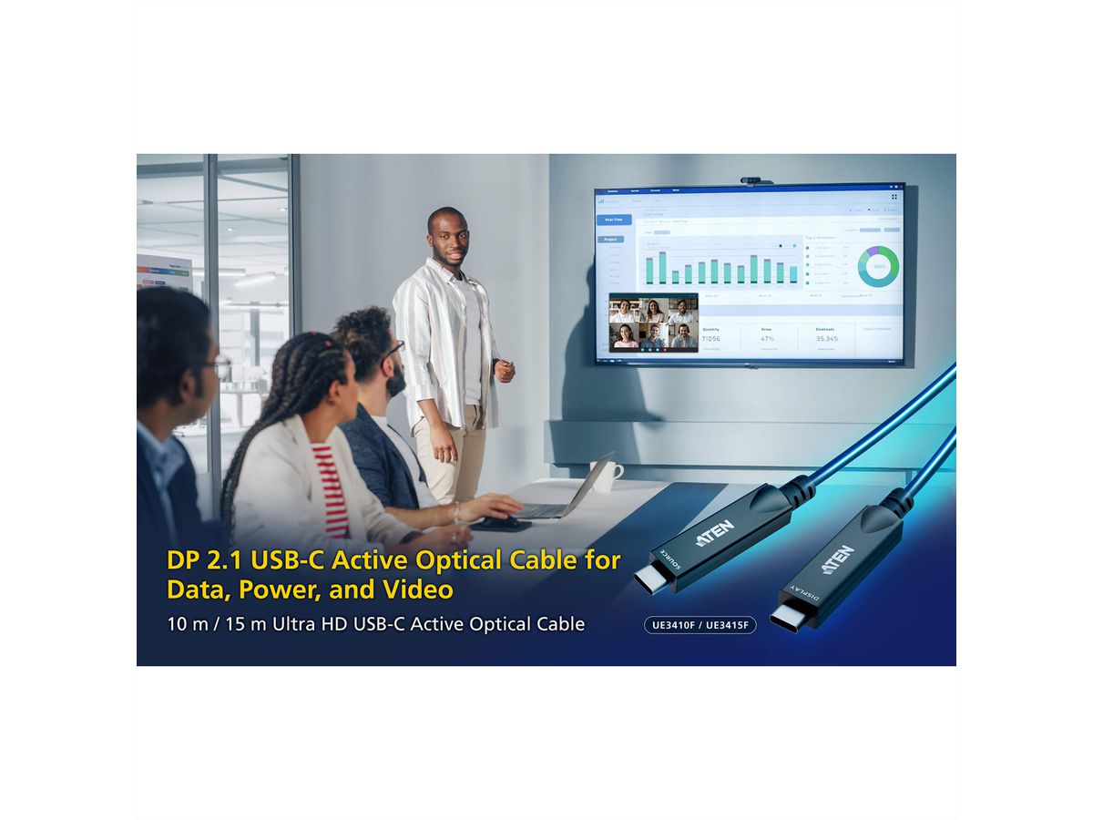 ATEN UE3415F aktives optisches Ultra HD-Kabel mit USB-C, schwarz, 15 m