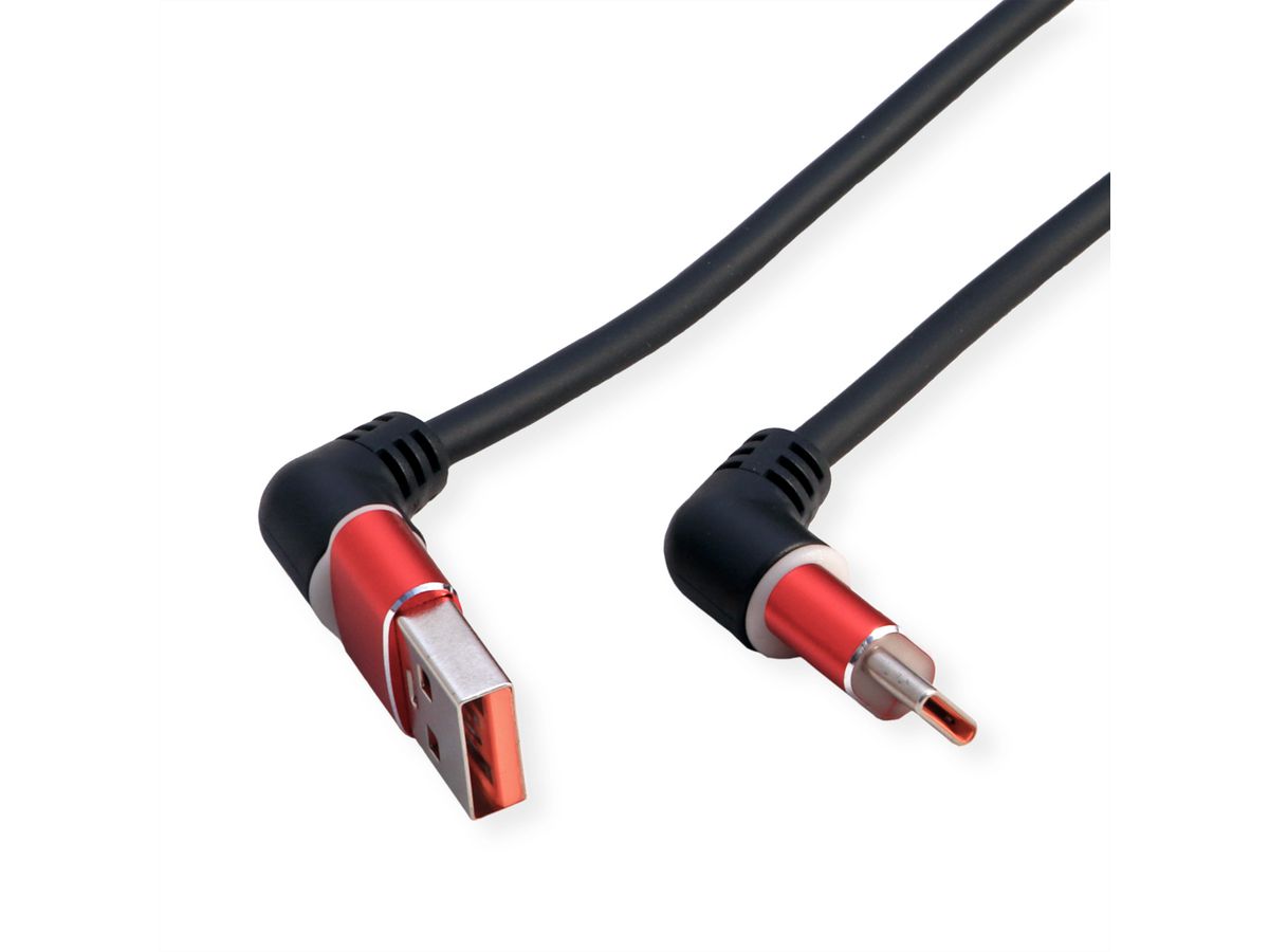 ROLINE 360° Rotation USB 2.0 Cable, C - A, M/M, 60W, Red Black, 1 m