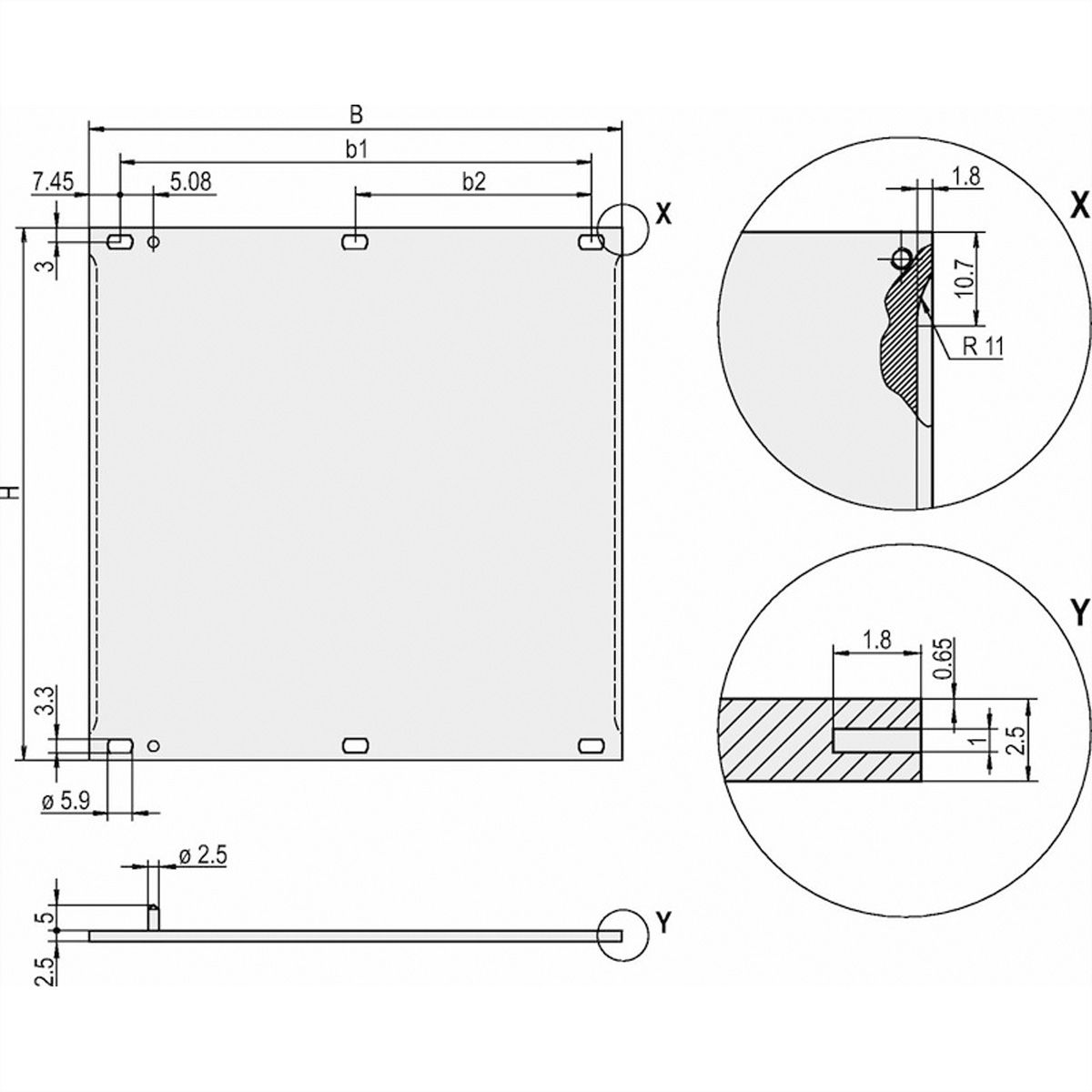 SCHROFF Front Panel, Refrofit Shielding, 6 U, 5 HP, 2.5 mm, Al, Anodized, Untreated Edges