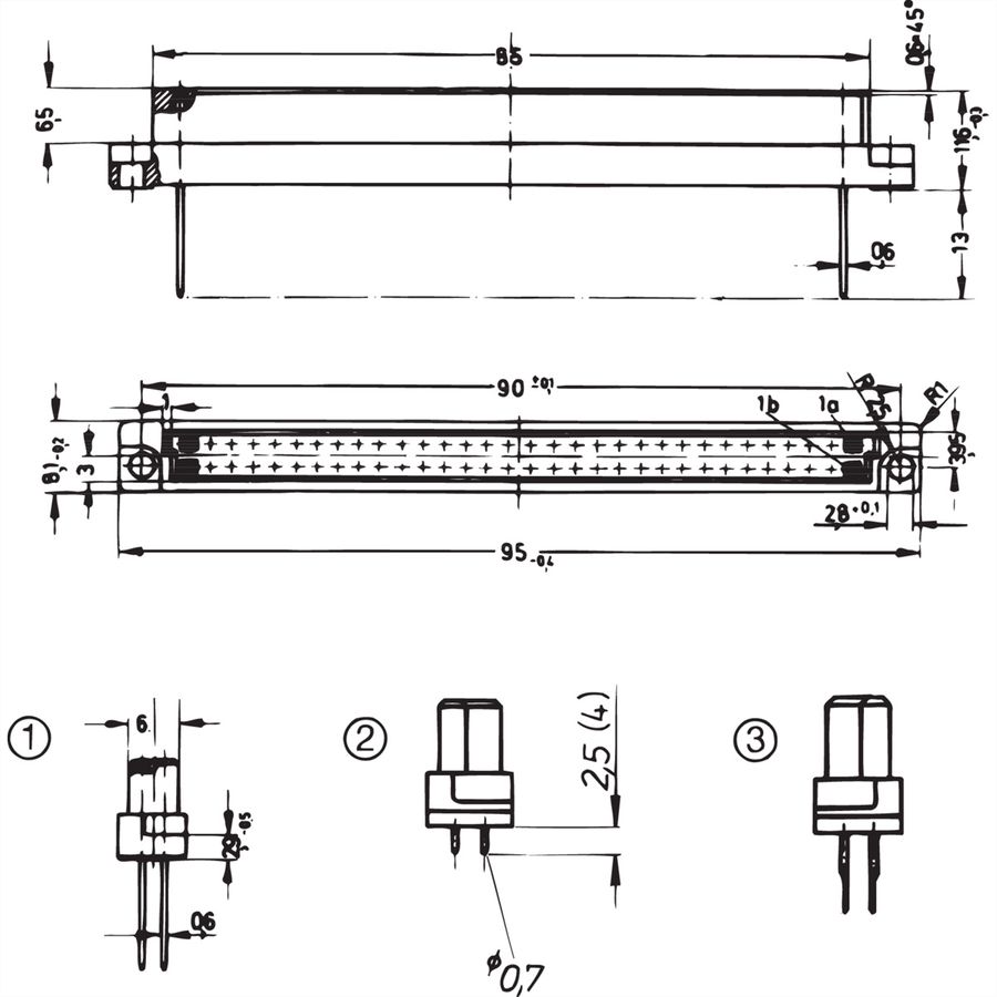 SCHROFF Stekker Type B, EN 60603, DIN 41612, vrouwelijk, 64 contacten, soldeerpennen, 2,5 mm