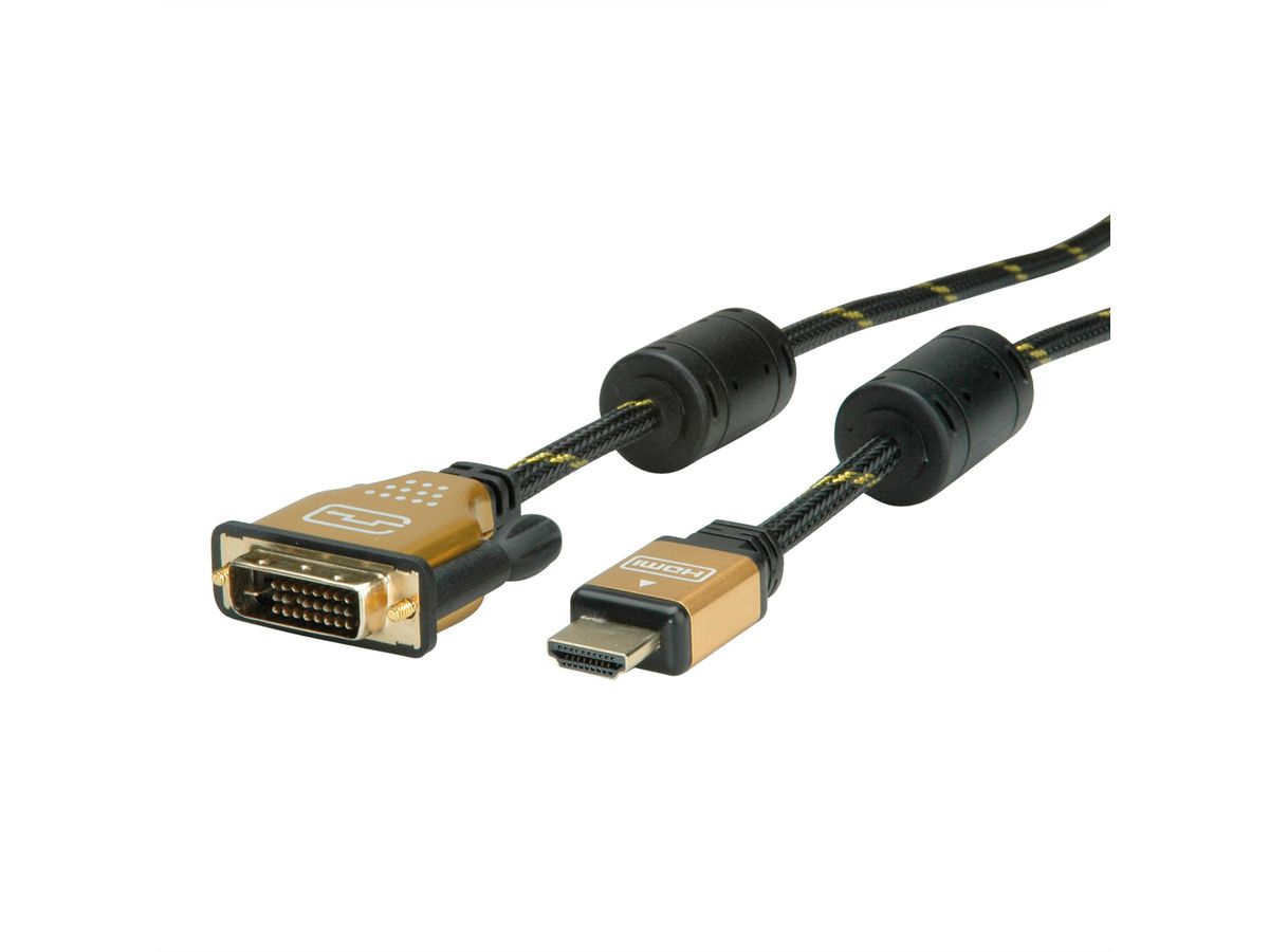 ROLINE GOLD Monitorkabel DVI - HDMI, M-M, (24+1) dual link, Retail Blister, 3 m