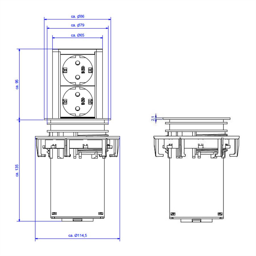 BACHMANN Elevator 2xCEE7/3, AEH, black, 2 m