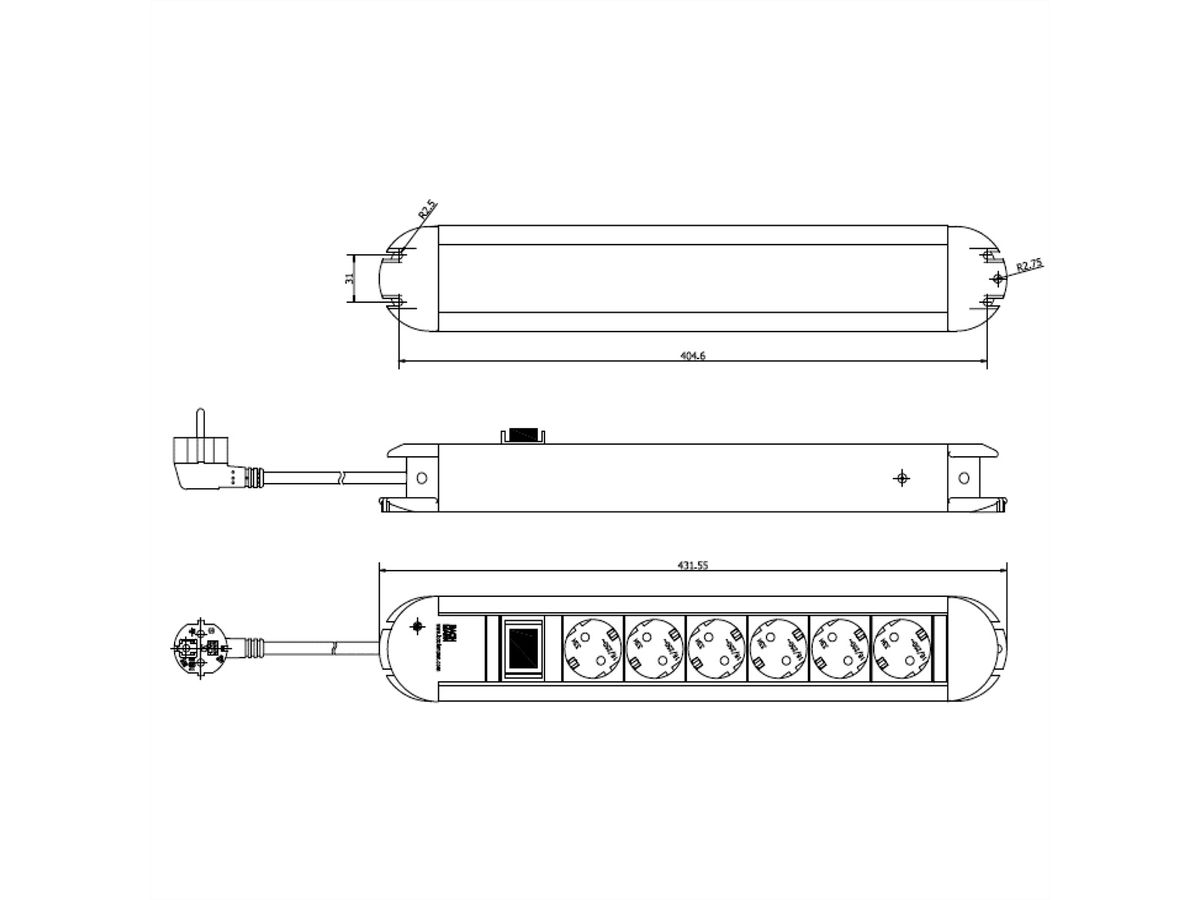 BACHMANN PRIMO stekkerdoos 6x geaard contact, aluminium, met schakelaar, 1,75 m