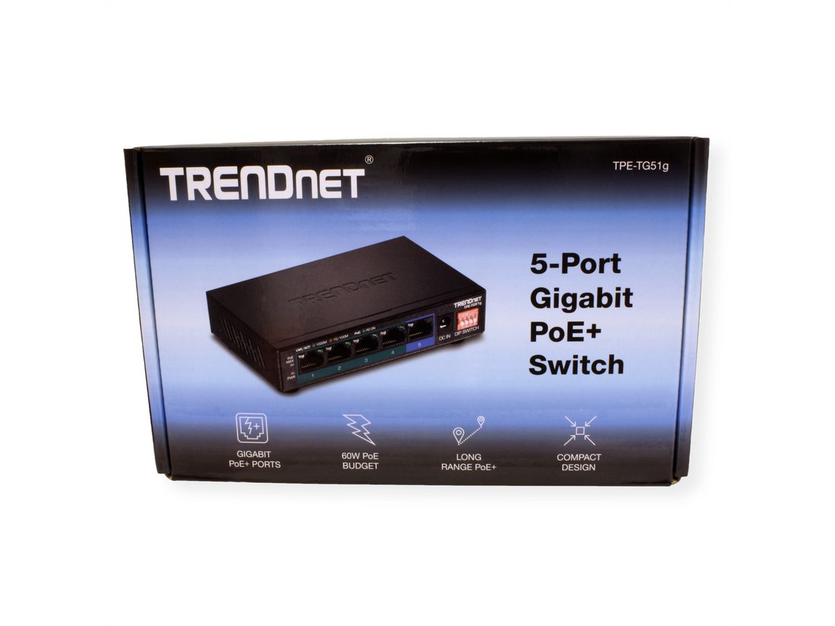 TRENDnet TPE-TG51G 5-Poorts PoE+ Switch Gigabit 60W