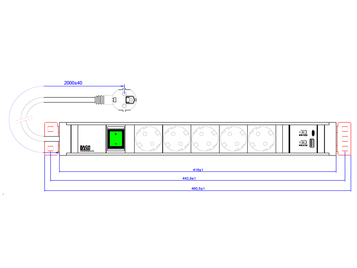 BACHMANN CONNECT LINE 5xbeveiligd contact, USB A&C schakelaar 22W