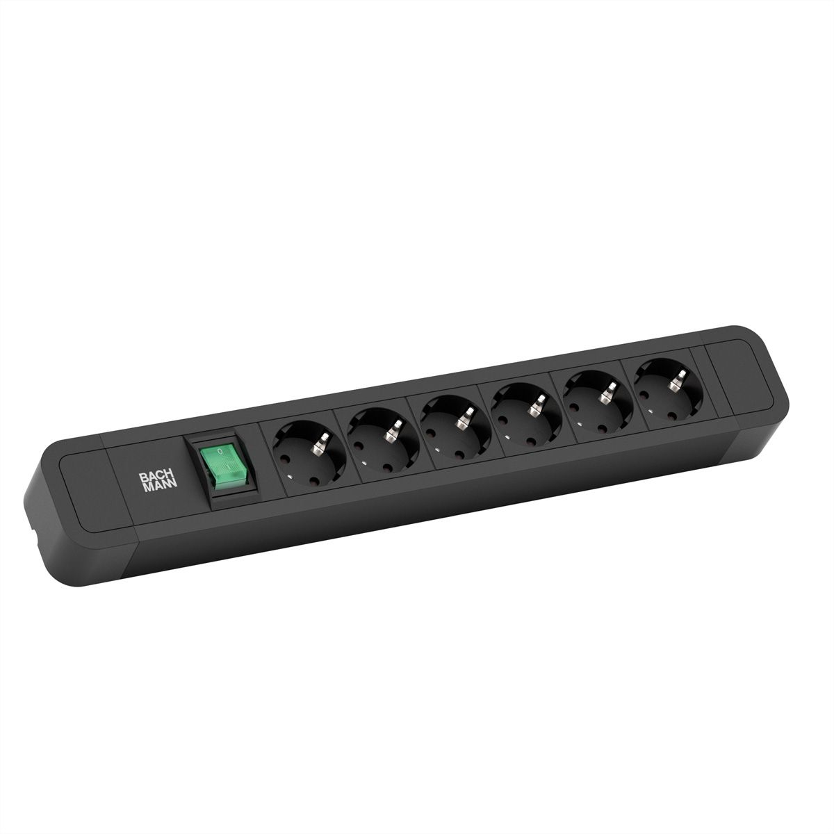 BACHMANN PRIMO2 socket strip 6x earthing contact, aluminium, switch, black, 2 m