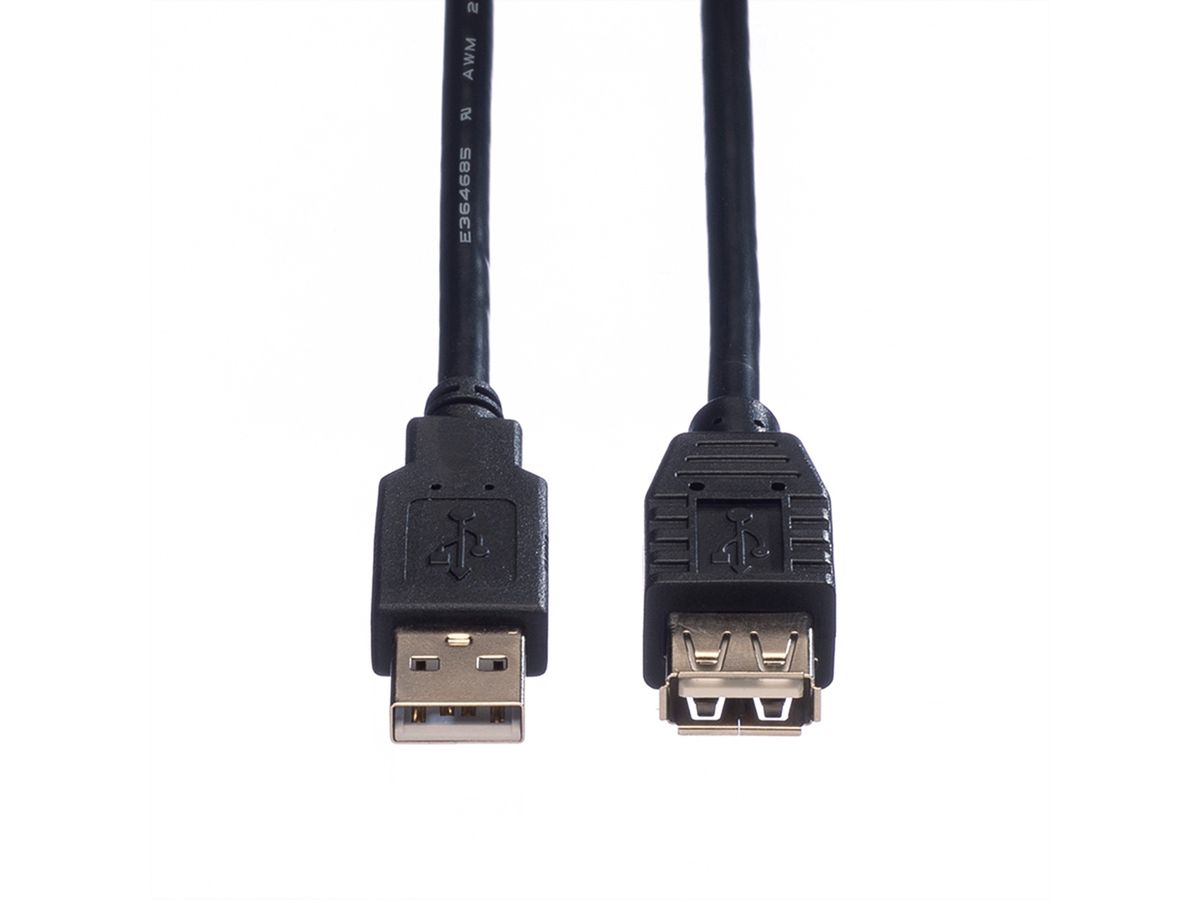 ROLINE USB 2.0 Kabel, type A-A, M/F, zwart, 0,8 m