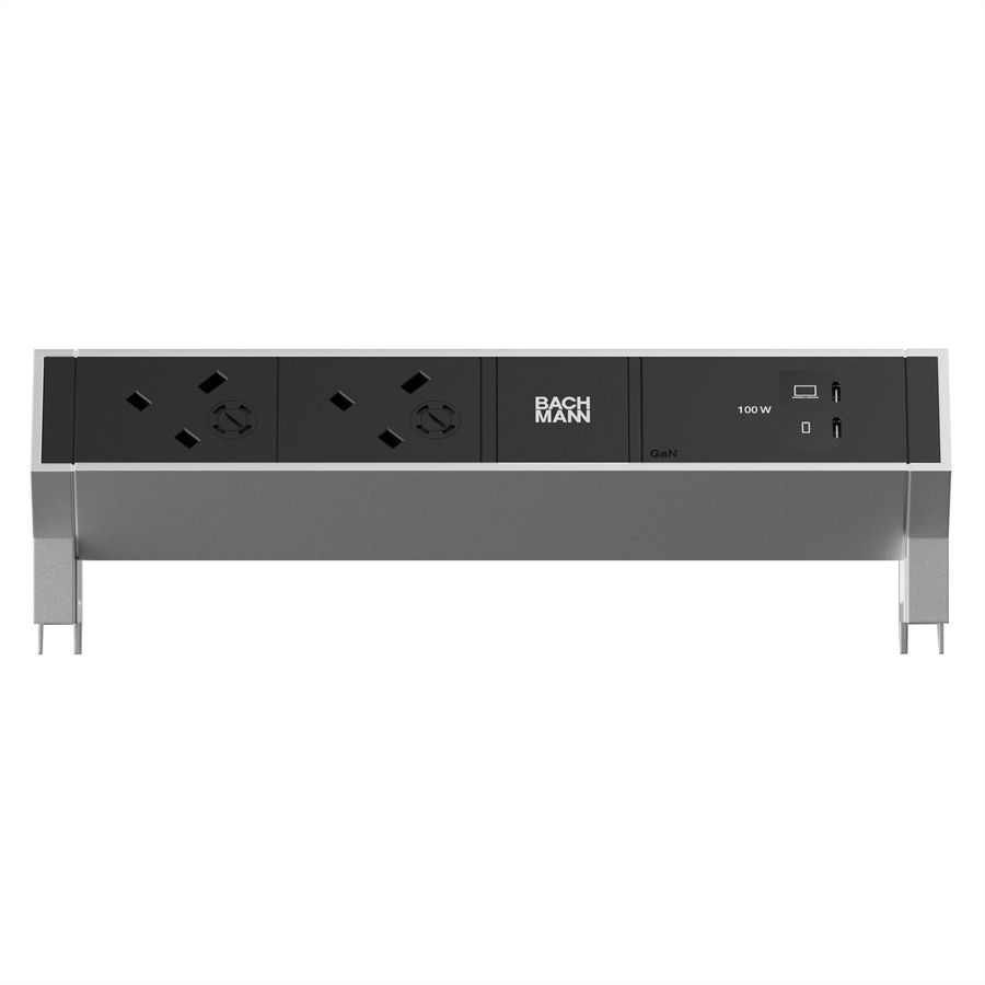 BACHMANN DESK2 2xUK 45° 3,15A, 1xUSB C/C 100W L=0,2m INOX