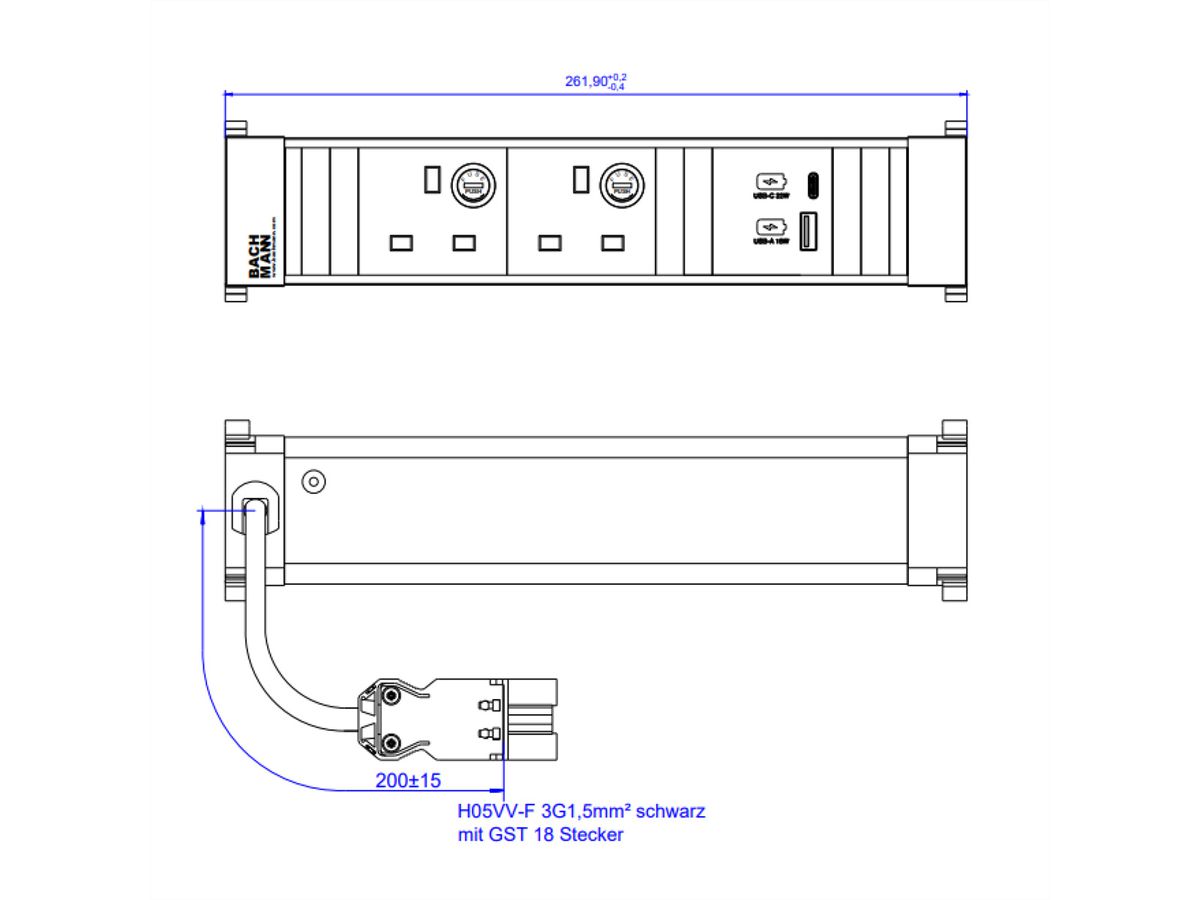 BACHMANN POWER FRAME M 2xUK, 1xUSB A&C22WCharger GST18 United Kingdom
