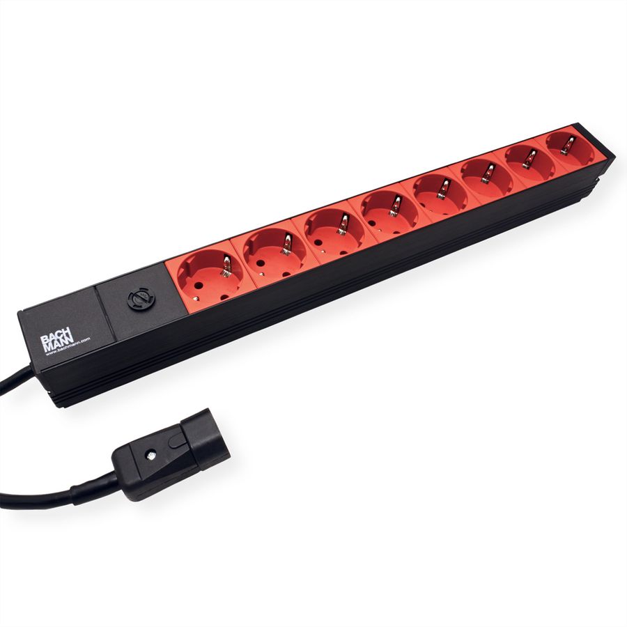 BACHMANN 19" stekkerdoos 8-voudig 2300W, IEC320 C14 stekker, zwart, zwart