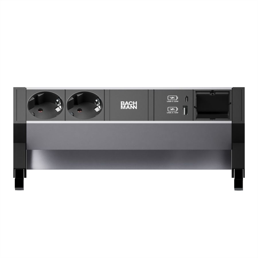 BACHMANN DESK2 ALU BLACK 2xProtect.USB, USB Charger 22W A&C 1xABD 0.2m GST18