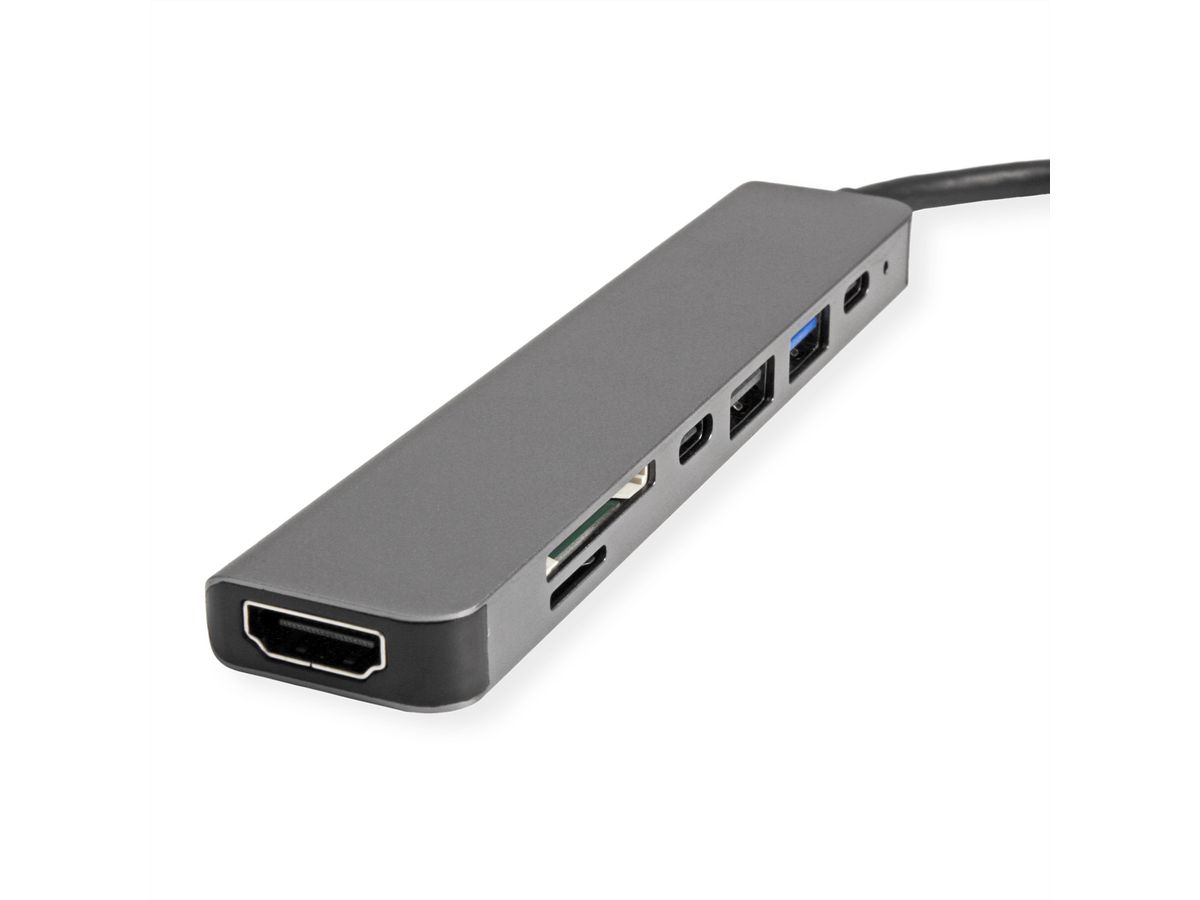 VALUE USB TypE C Dockingstation, HDMI 4K60, 2x USB2.0 (A+C) + 1x USB3.2 Gen1 (A), 1x PD, 1x SD/TF