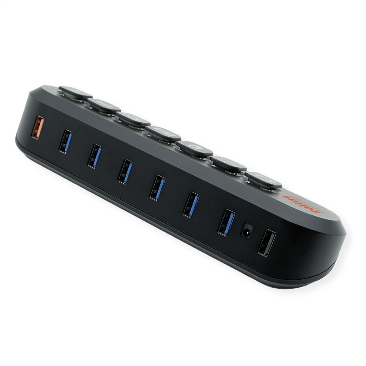 ROLINE USB 3.2 Gen 1 hub, 7-voudig, verwisselbare knoppen, type A-aansluitkabel