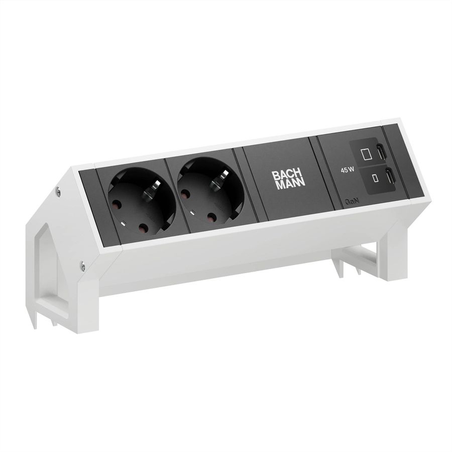 BACHMANN DESK2 2xCEE7/3 1xUSB C/C 45W, L=0.2m RAL9010