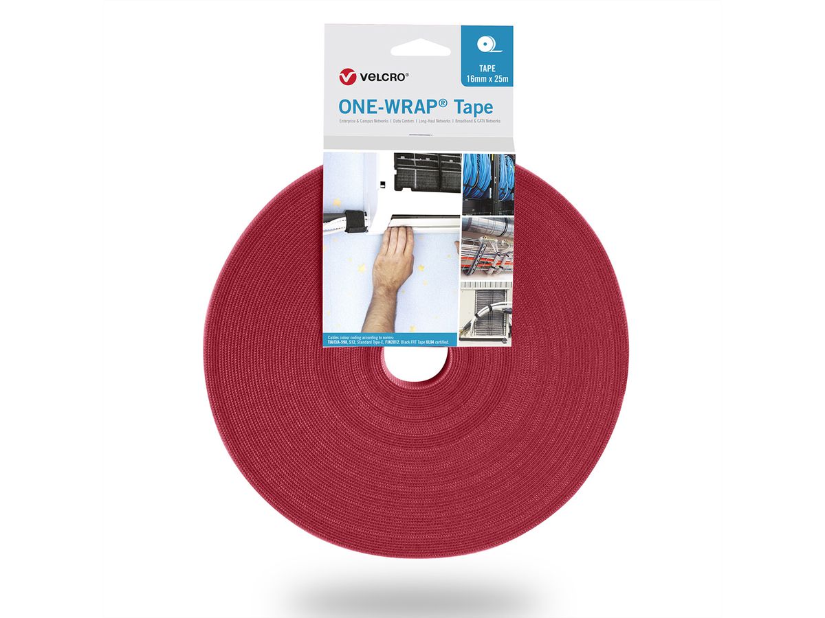 VELCRO® One Wrap® Tape 16 mm breed, rood, 25 m