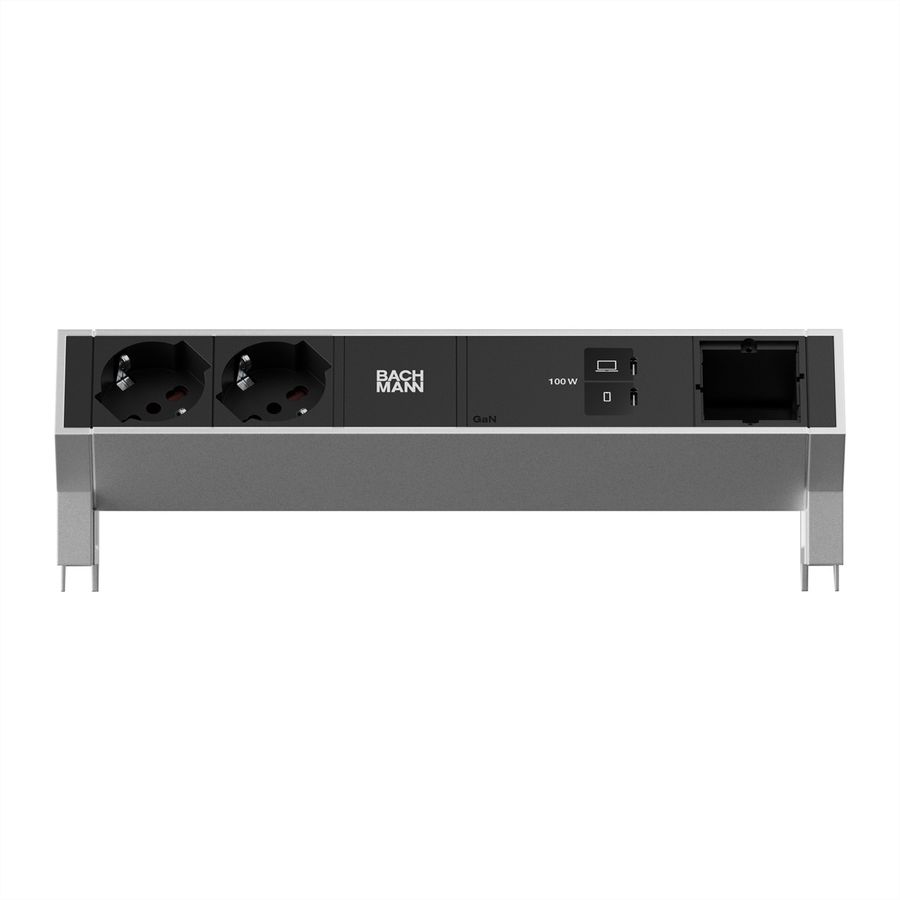 BACHMANN DESK2 2xP40 1xUSB C/C 100W, 1xCM L=0.2m INOX