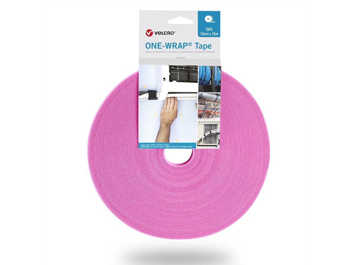 VELCRO® One Wrap® Tape 16 mm breed, roze, 25 m