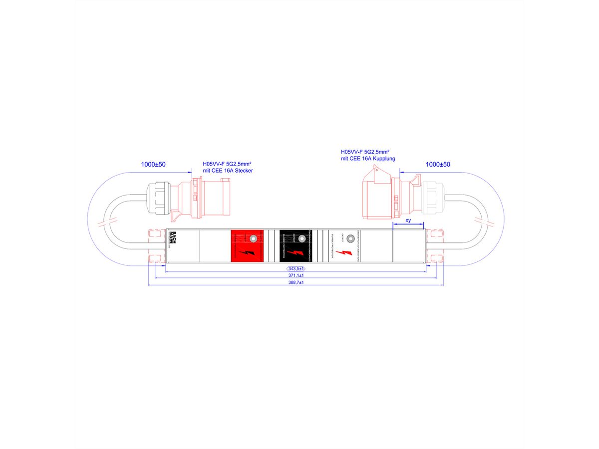 BACHMANN IT PDU Basic Inline SPD, 1ph overspanningsbeveiliging 1m H05VV-F 3G2.5mm CEE 16A