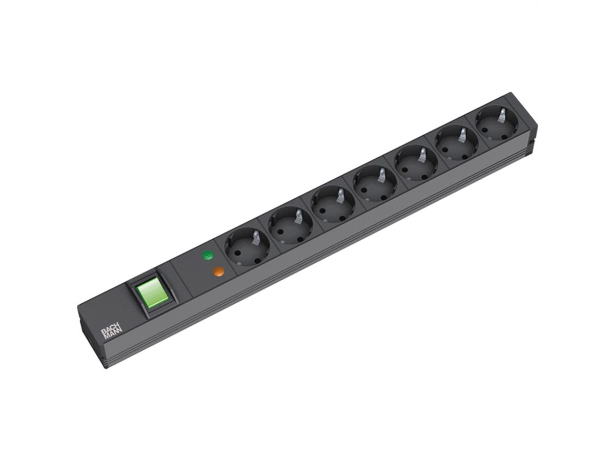 BACHMANN 19" socket strip 7-way with ÜS with switch, black